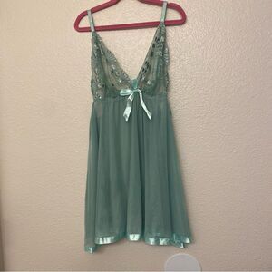 Mint green mesh stretch lace nightie lingerie sexy top XL